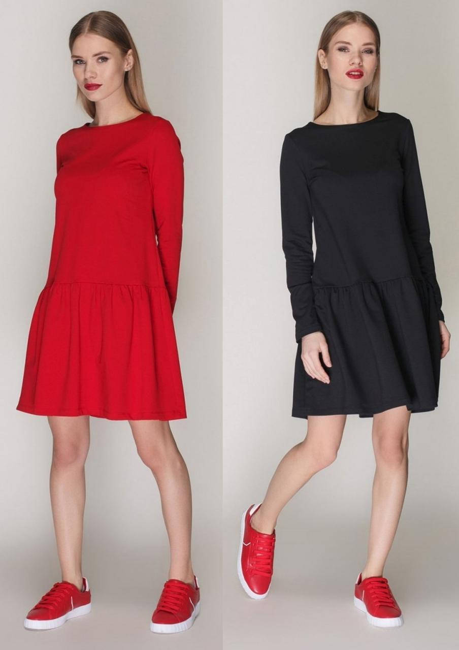 

Стильное повседневное красное весенне-летнее платье миди с расклешенной юбкой! Красное, Черное! L, Красный