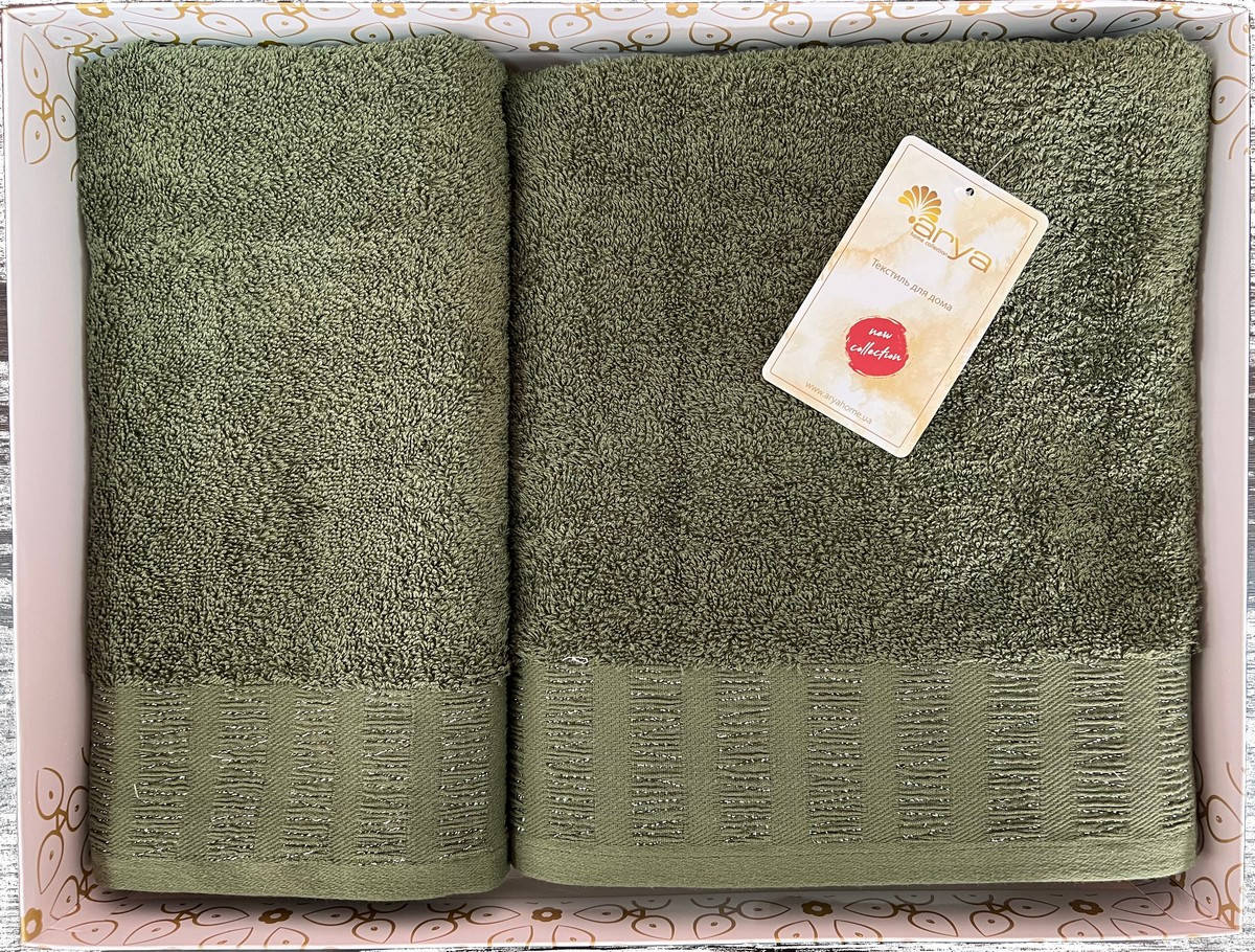 

Набор махровых полотенец жаккард Arya Sophia темно-зеленый 50х90 см и 70х140 см