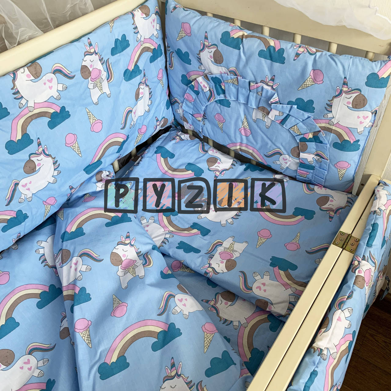 

Детское постельное бельё (8 предметов) "Единороги" голубое, Голубой