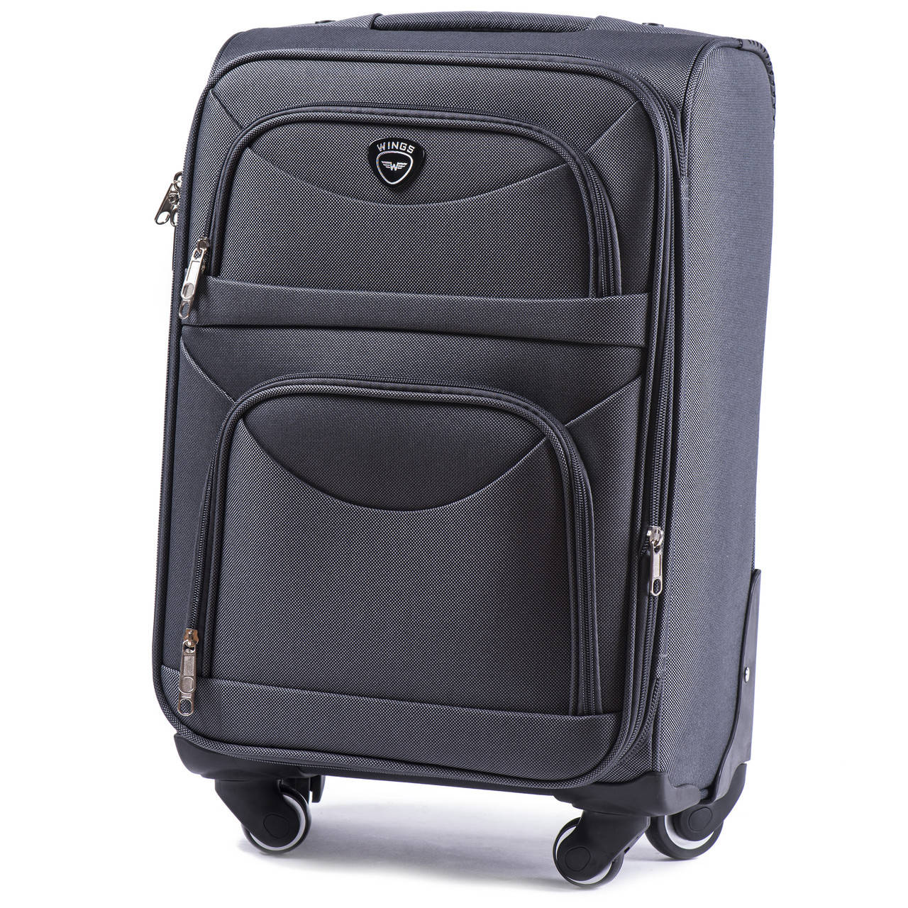 

Чемодан Wings 6802 тканевый на 4 колесах,  Серый