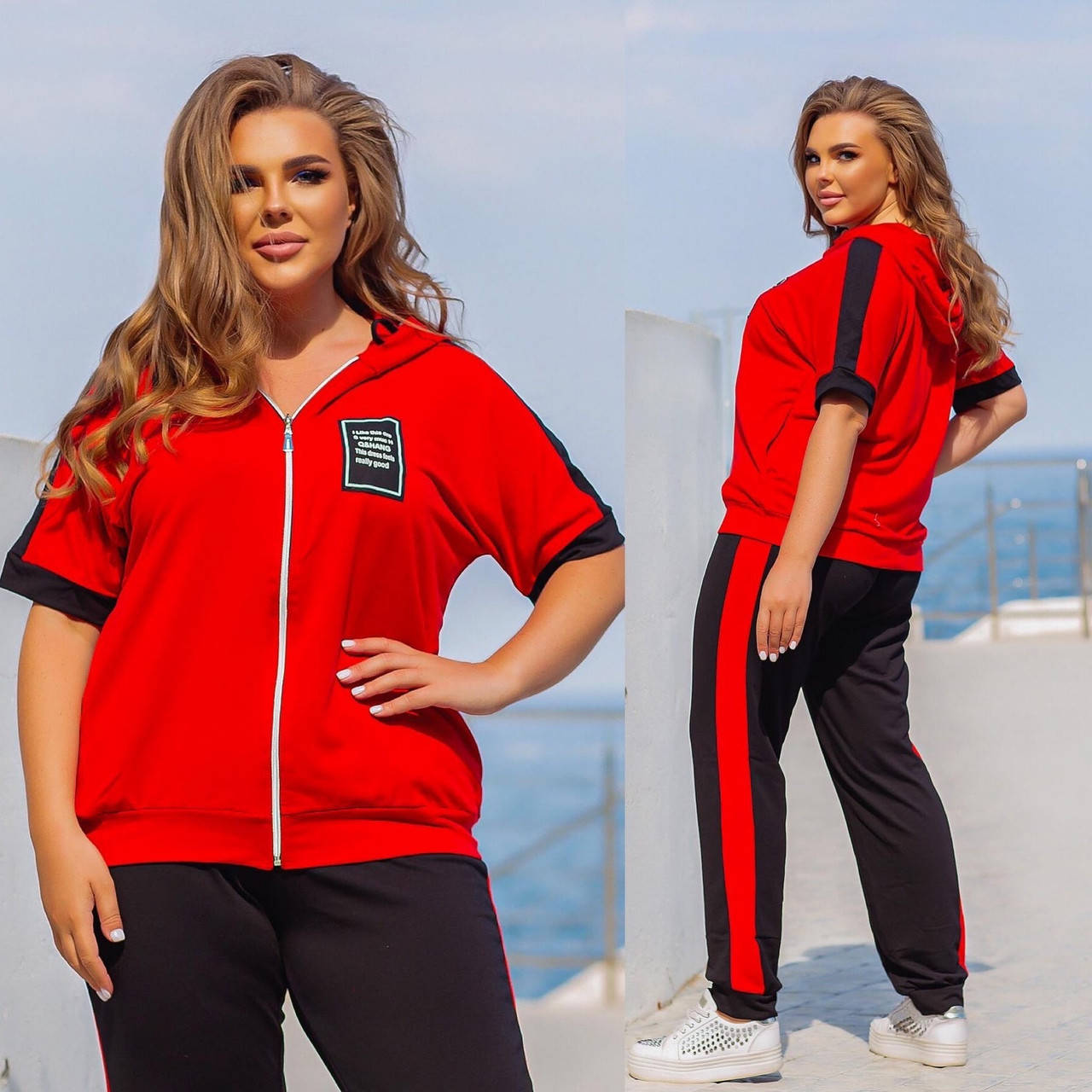 

Женский летний спортивный костюм большого размера Бата штаны и кофта с коротким рукавом, Женские спортивные