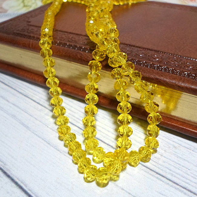 

Бусина граненная, рондель, 4 х 6 мм, стекло, 30 шт., цвет желтый прозрачный