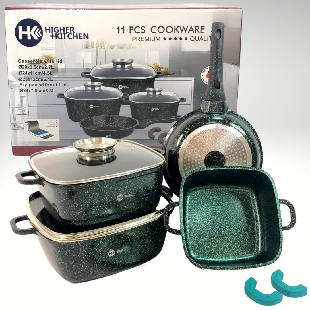 

Набор кастрюль казанов и сковорода с гранитным антипригарным покрытием Higher Kitchen HK-312, кухонная посуда, Зелёный