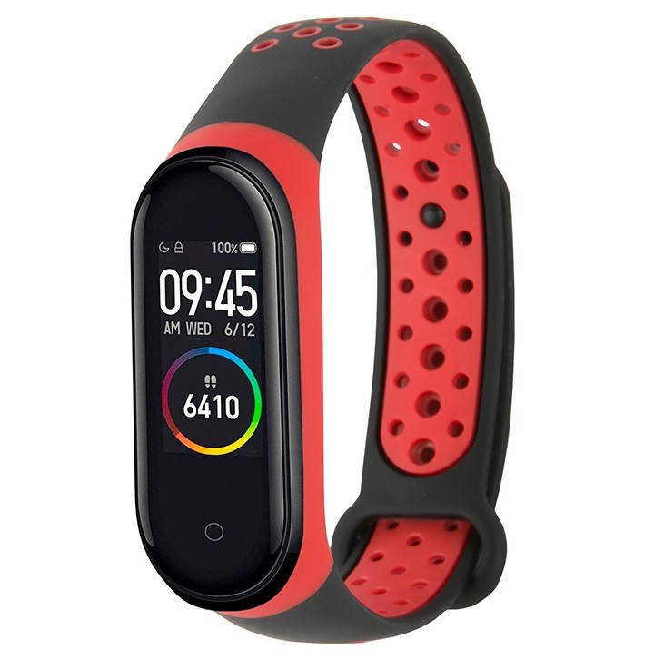 

Силиконовый Браслет Xiaomi Mi band 3 4 M3 M4 Ремешок для Смарт Часов (чёрный с красным)