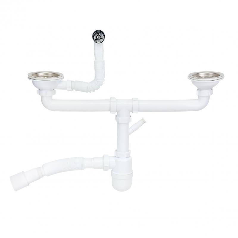 

Сифон подвійний для кухонної мийки Lidz (WHI) 60 08 E001 02 ECO з круглим переливом (вихід 50 мм)
