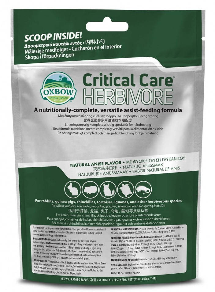

Интенсивная терапия Oxbow Critical Care Herbivore Anise Flovor 141г Критикал кейр