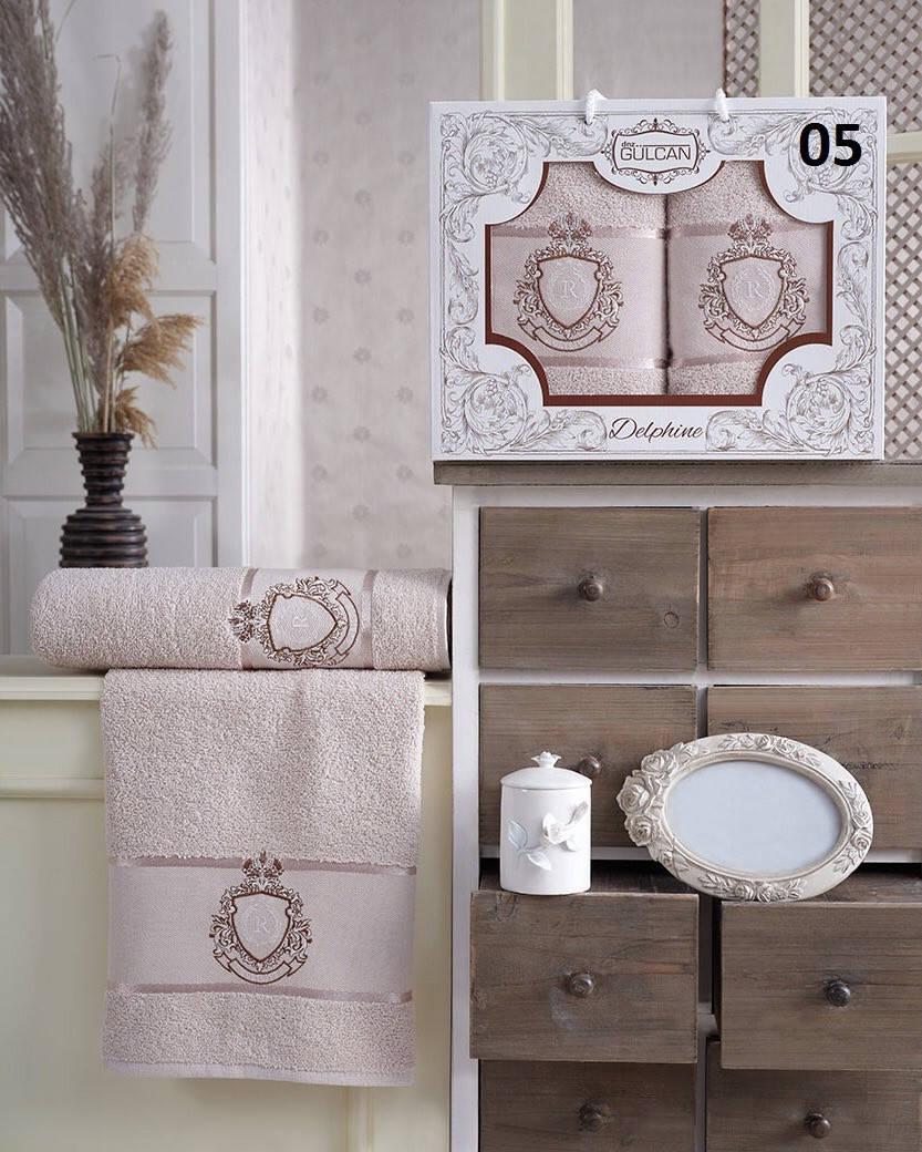 

Набор махровых полотенце Gulcan Delphine Laktik 50х90 см+70х140 см., Кофе с молоком