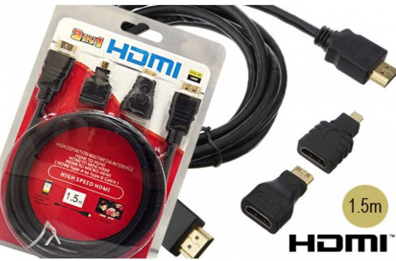 

Кабель HDMI 3 in 1 1,5m,micro,mini,HDMI