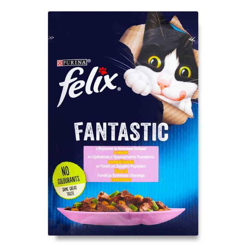 

Felix Fantastic 85 г - Влажный корм с форелью для котов (кусочки в желе)