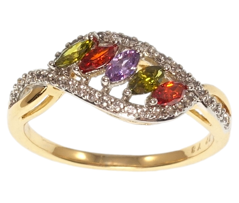 

Кольцо Xuping Позолота 18K+Родий "Лепесток с цветными фианитами" р.17,17.5
