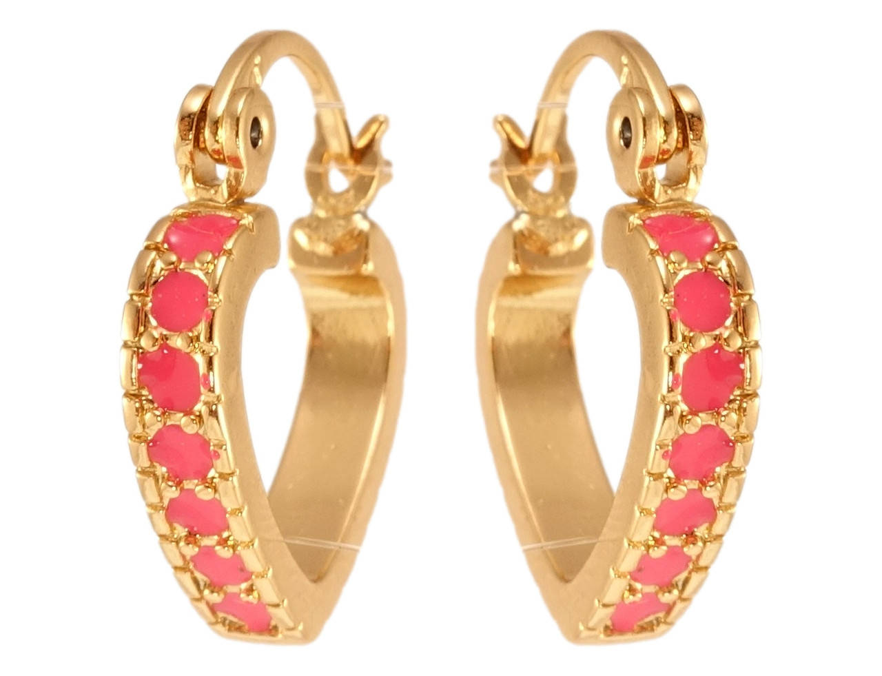

Серьги Xuping Позолота 18K замок-булавка "Сердечки с точками красной эмали"