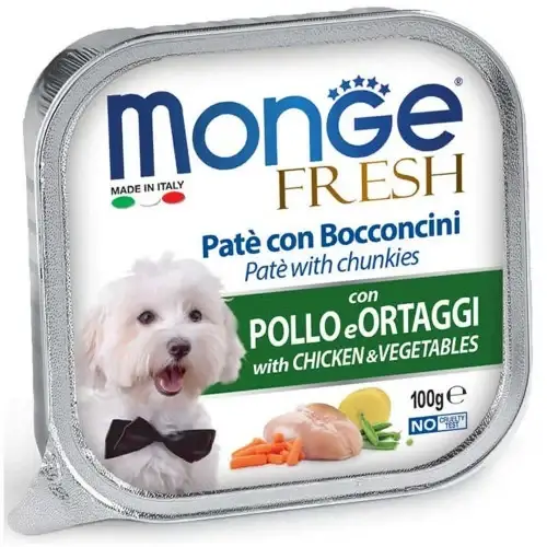 

Консервы Monge Dog Fresh для собак, паштет, со свежей курицей и овощами, 100 г
