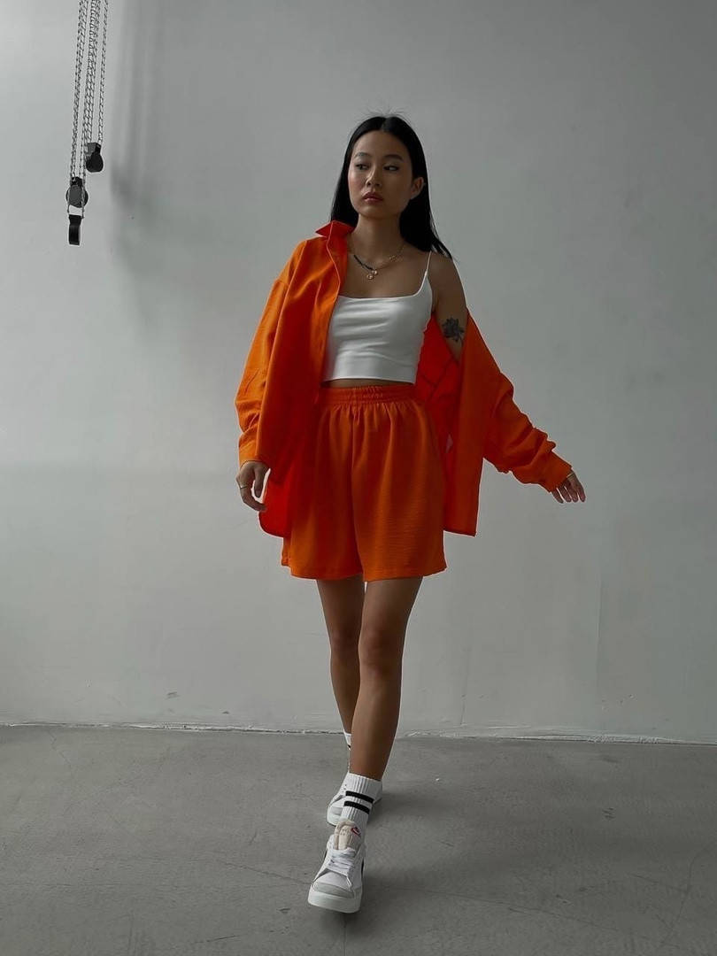 

Женский костюм тройка шорты+ топ + рубашка креп жатка SM ; ML (2цв) "ANNVER" от прямого поставщика, Разные цвета