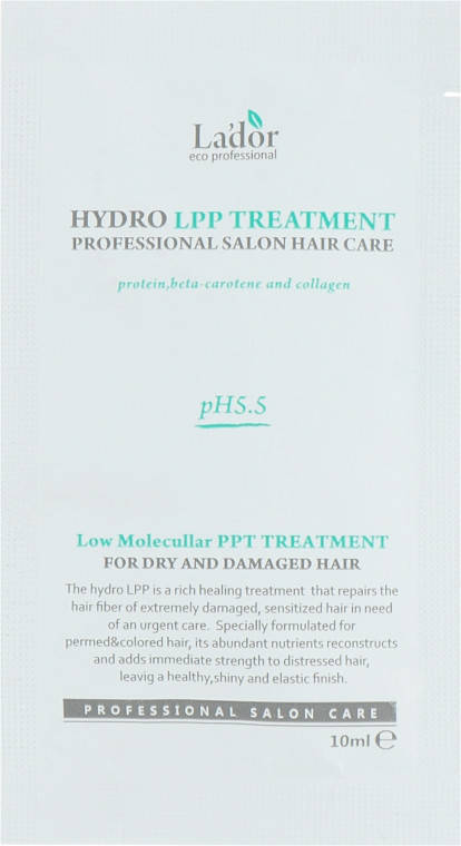 

Пробник маска восстанавливающая для волос La'dor Eco Hydro LPP Treatment 10 мл