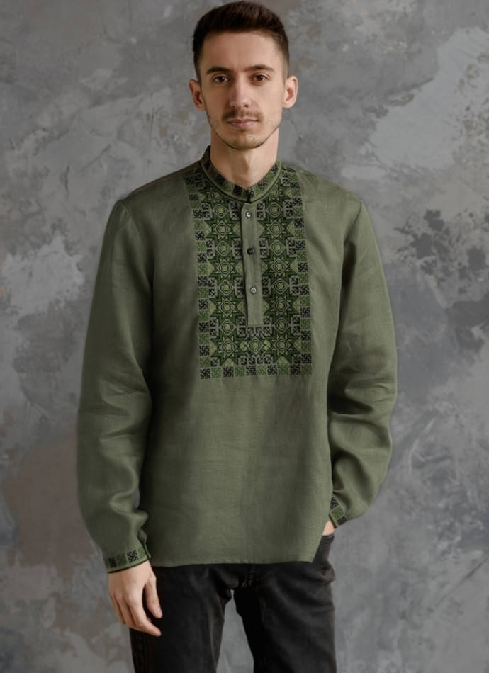 

Вышиванка мужская 4240 зеленый лен 42-58р