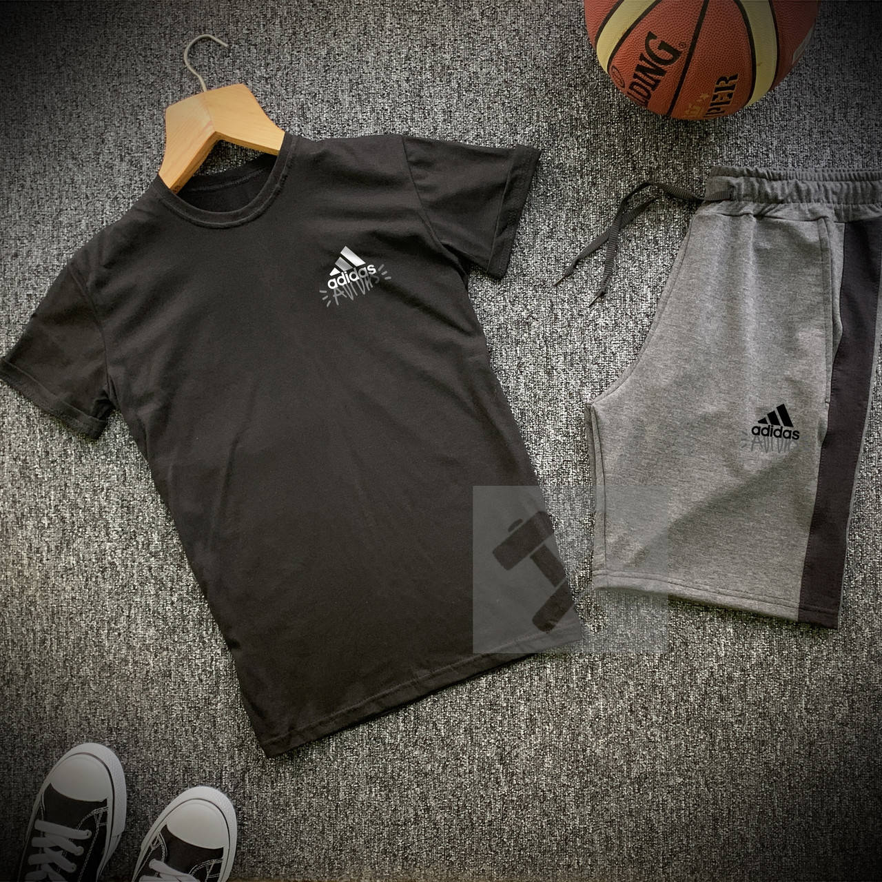 

Комплект Шорты + Футболка Adidas black-grey | Спортивный костюм мужской летний повседневный ТОП качества, Черный