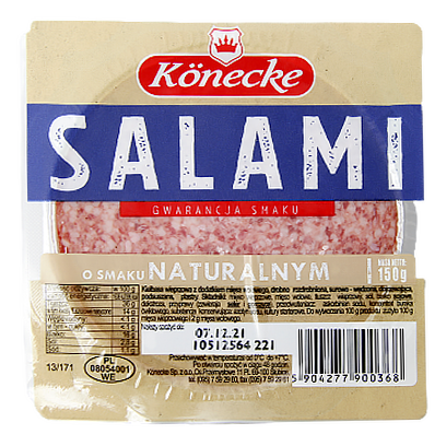 

Ковбаса нарізка Салямі натуральна Salami konecke 150g 16шт/ящ (Код : 00-00006302)