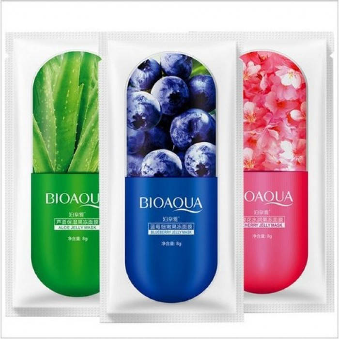 

Гелевая ночная маска для лица BioAqua (цветы черешни, черника, алое вера), 1 шт