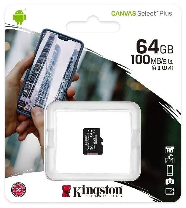 

Карта памяти Kingston 64Gb (Class 10) + SD Adapter