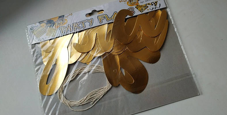 

Бумажная гирлянда Happy Birthday золото прописью, 1,5 метра