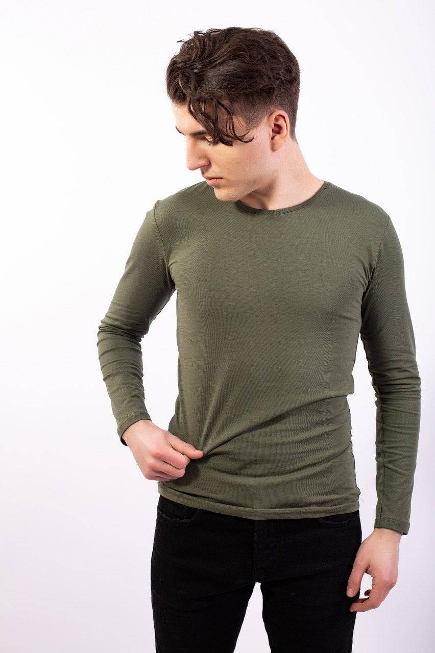 

Мужской лонгслив хаки прилегающий без принтов без бренда стильный для парня под джинсы демисезонный Турция XXL