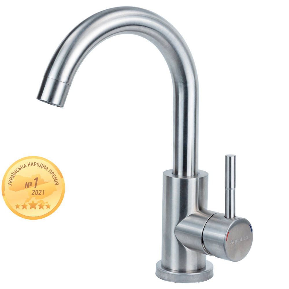 

Смеситель KT Ø35 для раковины гусак изогнутый на гайке SS AQUATICA (KT-1A270P)