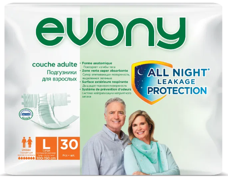 

Подгузники для взрослых Evony Large размер 3 (100-150см) 30 шт