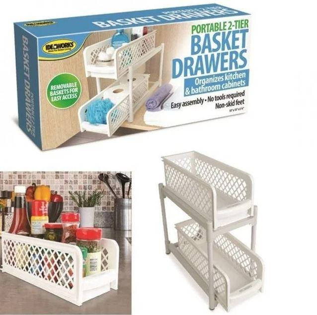 

Органайзер для ванной Portable 2 Tier Basket Drawers полка для кухни, Белый