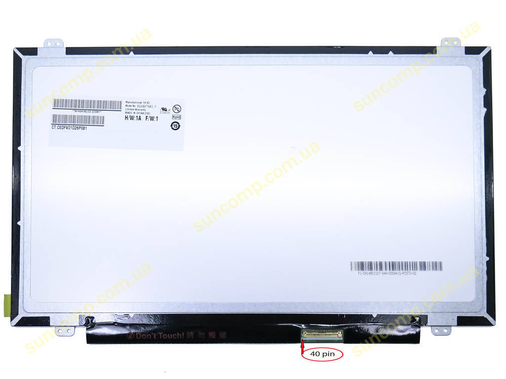 

Матрица B140XW03 V.0 14.0" Slim (1366*768, 40pin справа, ушки сверху-снизу). Глянцевая