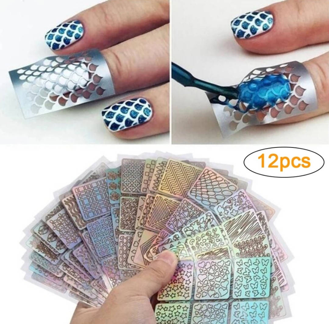 

12шт набор трафаретов для маникюра для дизайна ногтей.