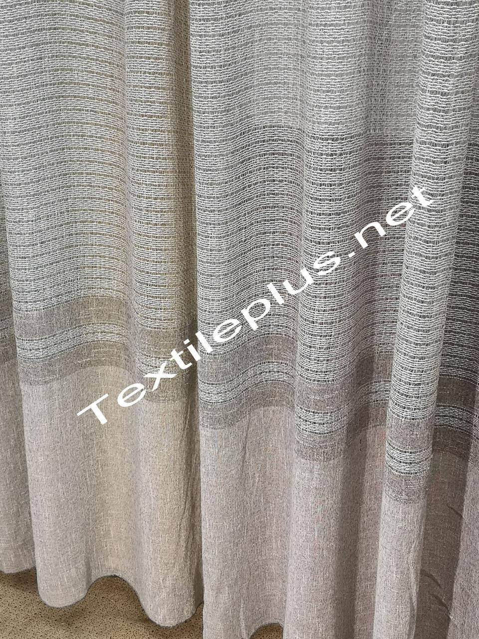 

Тюль лен серый с широким декором по центру