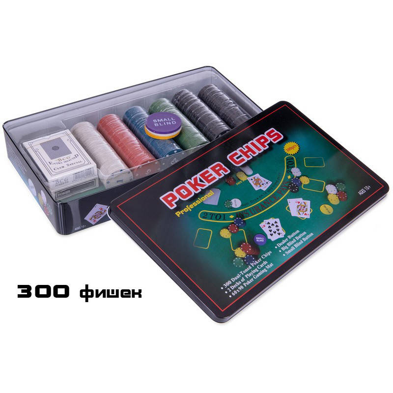 

Набор для покера 300 фишек с номиналом Техасский Холдем в металлической коробке