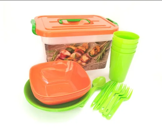 

Набор пластиковой посуды для пикника на 4 персон (21 предмет), Разные цвета