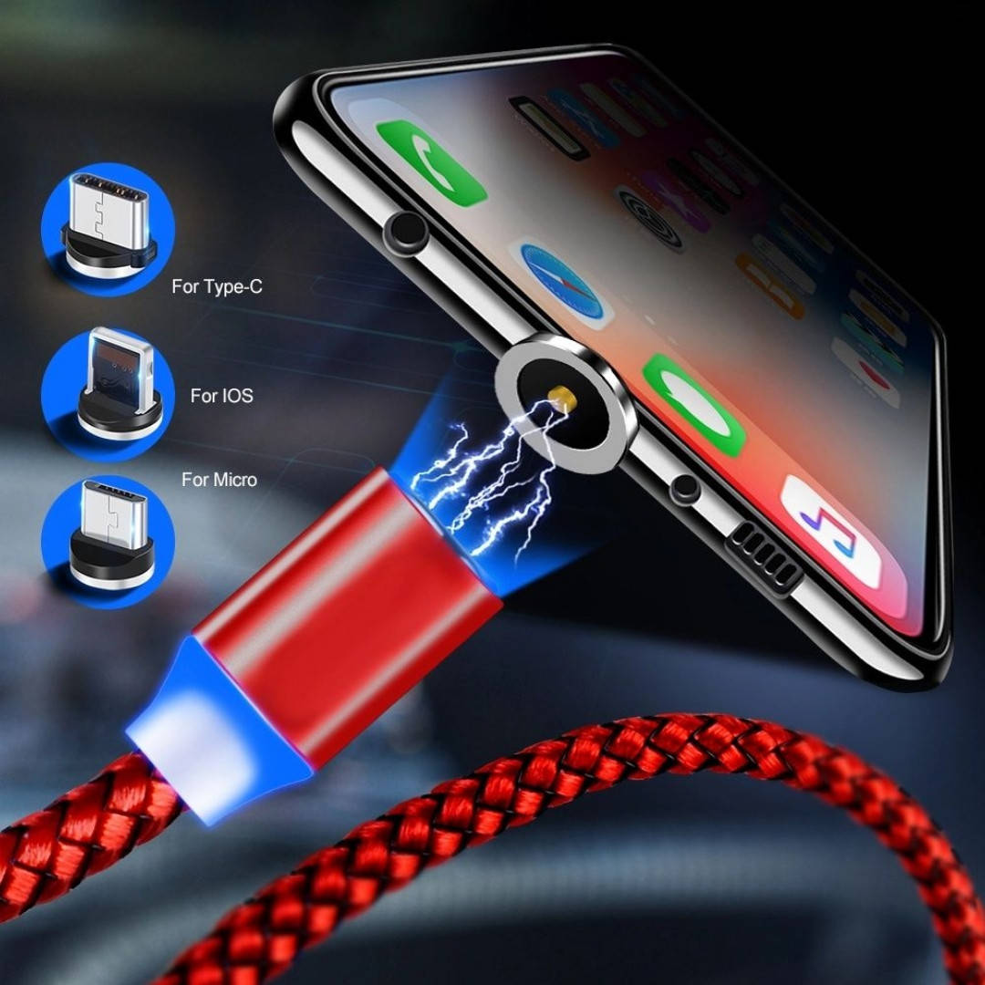 

Магнитный кабель шнур круглый коннектор Lightning / Type-C / Micro-USB КРАСНЫЙ