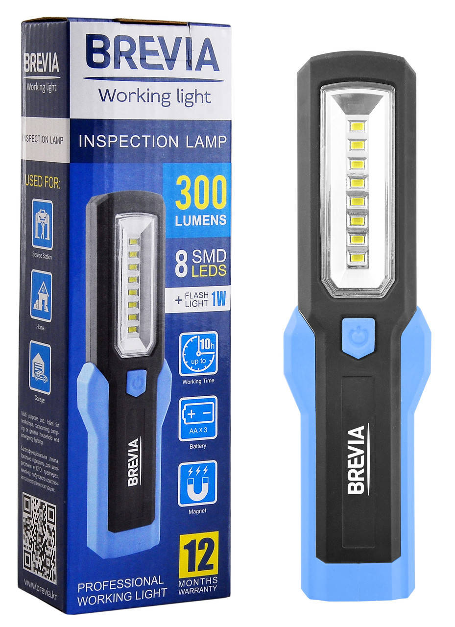 

Инспекционная лампа Brevia LED Inspection Lamp 8SMD+1W LED 300lm 3xAA (11310), Белый