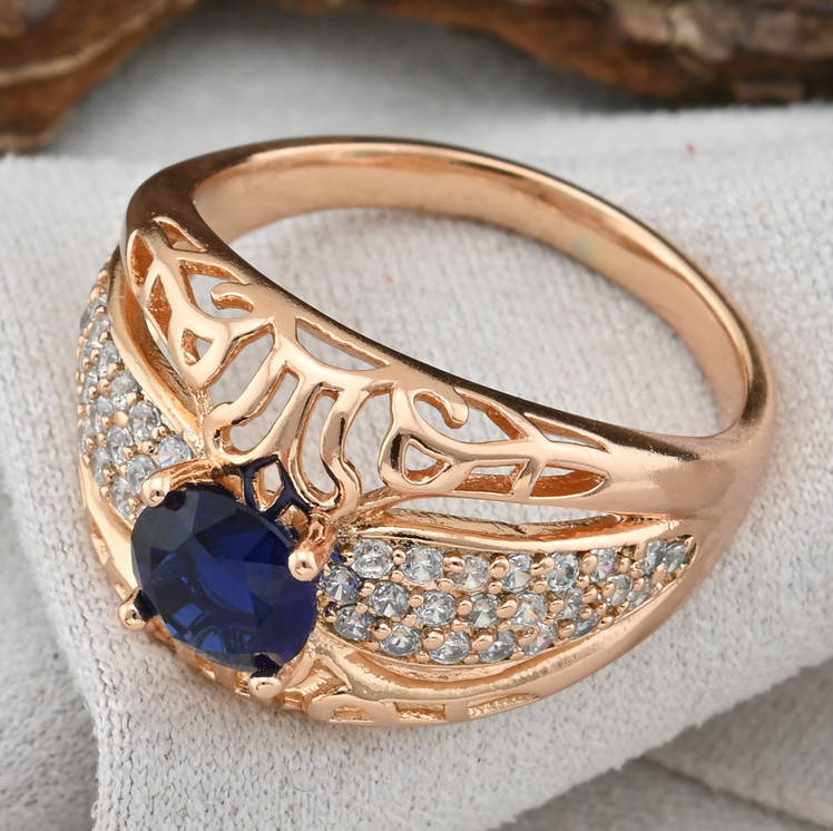 

Кольцо Xuping 15172 ширина 13 мм белые и синий фианиты позолота РО размер 21