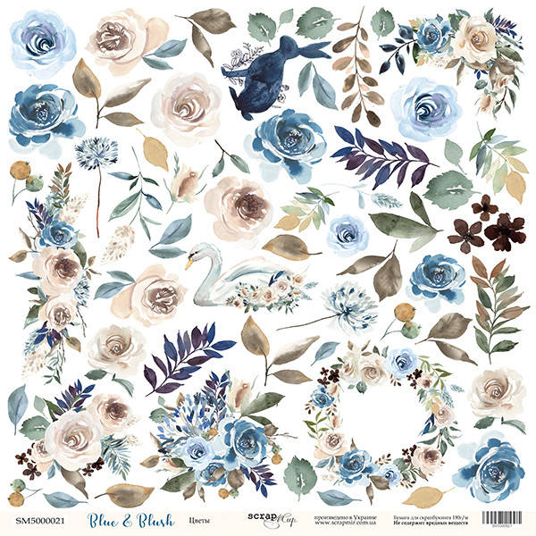 

Скрапбумага для вырезания 30x30 от Scrapmir Цветы Blue & Blush