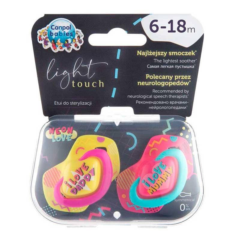

Пустышка силиконовая симметричная Canpol babies 18м+, 22/654_ pin, 2 шт., Неон, Розовый