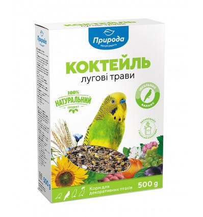 

Корм КОКТЕЙЛЬ Луговые травы + семена льна для волнистых попугаев 500 г Природа