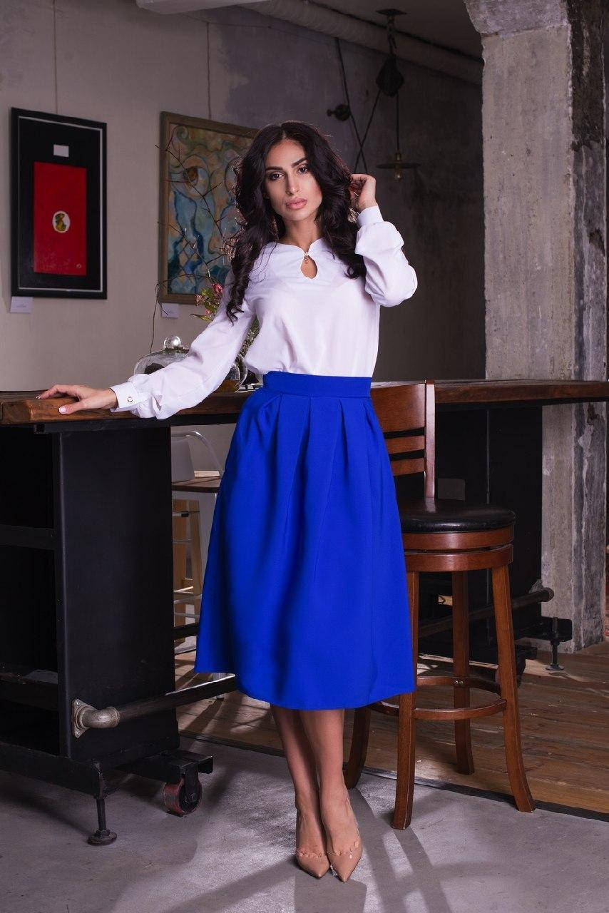 

Юбка клеш миди, присборенная у пояса, с карманами 44, электрик, Красный