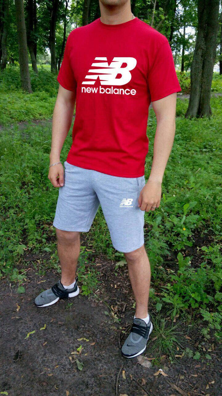 

Мужской комплект футболка + шорты New Balance красного и серого цвета (люкс) S