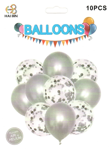 

Набор шаров "Серебряный с конфетти" , 10 шт, Малиновый
