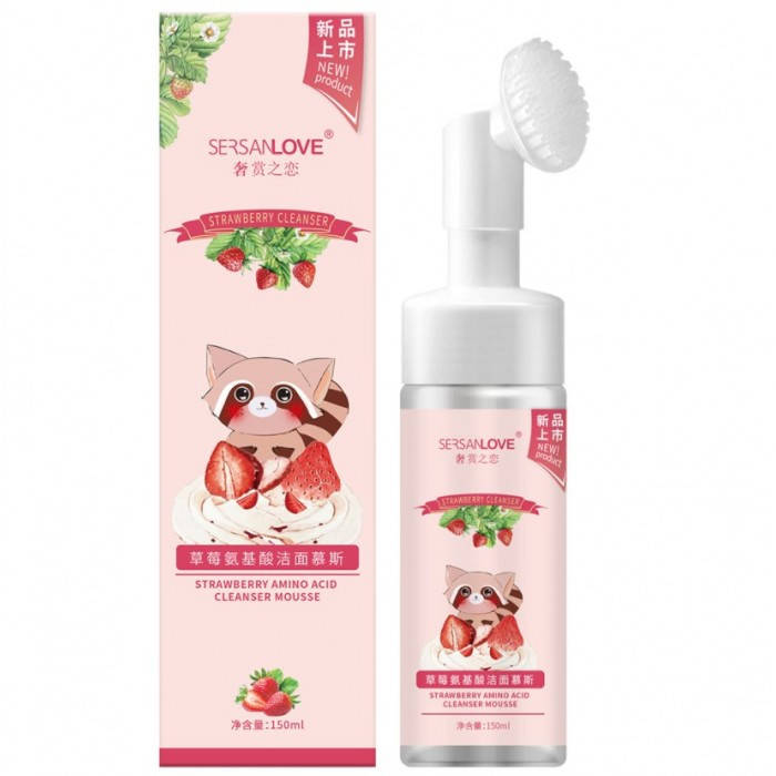 

Пенка-мусс с щеточкой для умывания Sersanlove Strawberry Amino Acid Cleanser Mousse с экстрактом клубники,