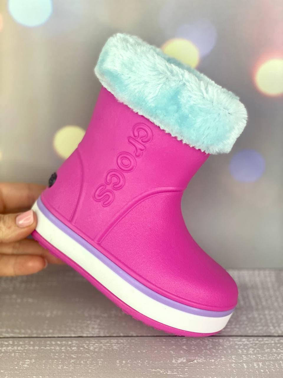 

Детские пеночные (резиновые сапоги) КРОКС со съемным носочком для девочек 22/23 24/25 26/27 28/29 размер, Малиновый