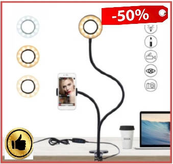 

Гибкий держатель для телефона на прищепке кольцевая светодиодная LED селфи лампа с подсветкой Live Stream, Черный
