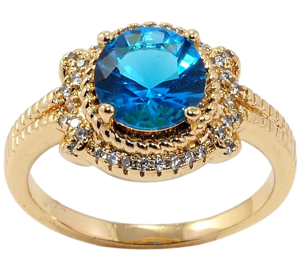 

Кольцо Xuping Позолота 18K "Голубой фианит в обрамлении циркония" р.16,17.5,18