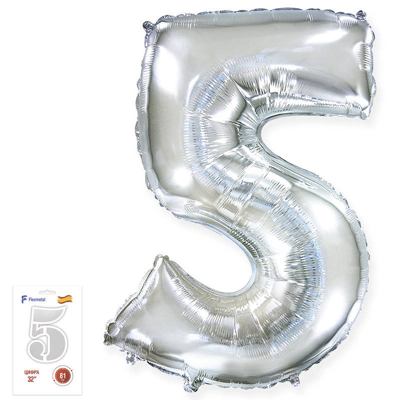 

Фольгированный шар цифра 5 серебро 32" FlexMetal в упаковке
