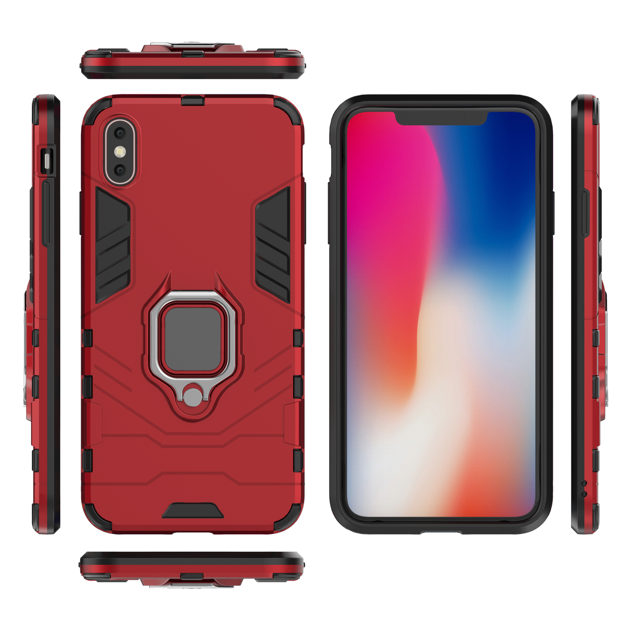 

Бронированный чехол для Apple iPhone Xs Max с кольцом Red, Красный