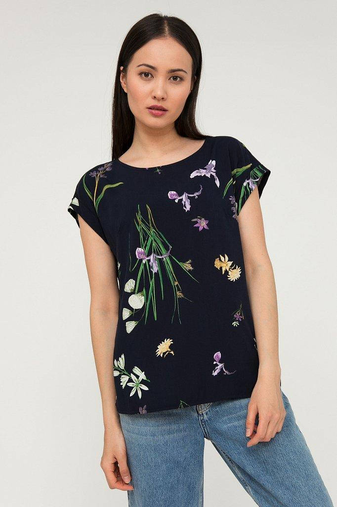 

Летняя блузка с коротким рукавом Finn Flare S20-12032-101 из вискозы темно-синяя 3XL, Темно-синий