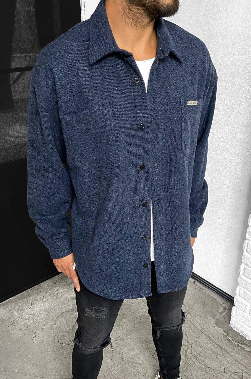

Мужская байковая рубашка, (синяя) оверсайз, Синий